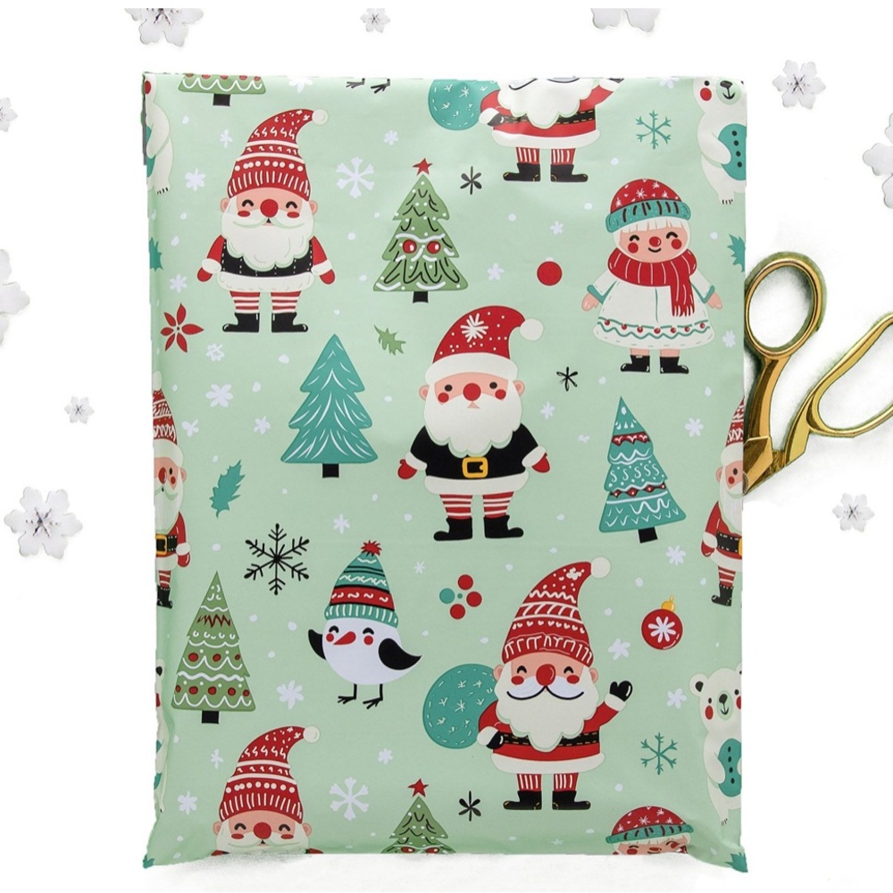 (50) 10x13 Woodland Santa Poly Mailers